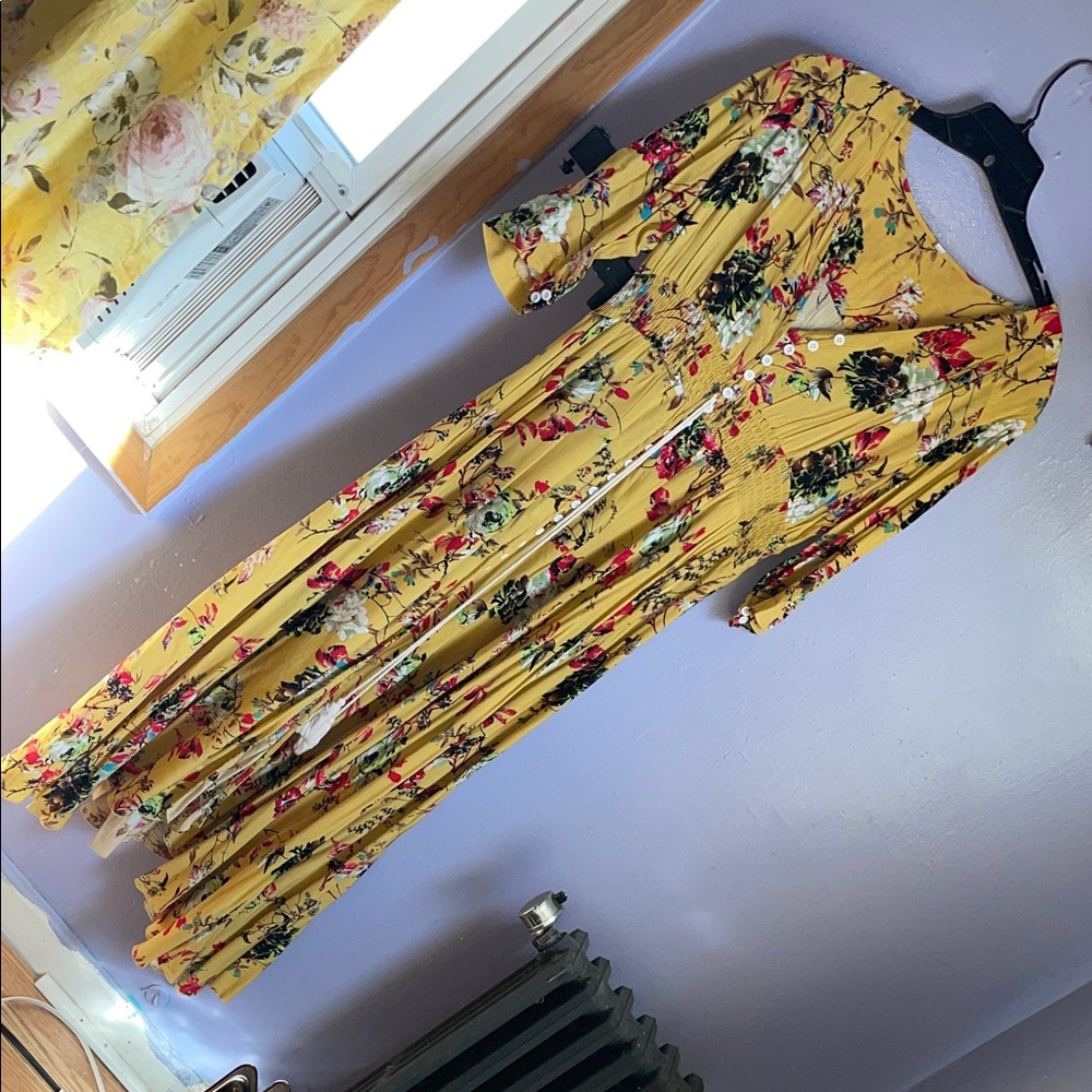 Floral Yellow Midi Dress